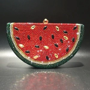 Watermelon shape luxurious crystal evening bag jewelled beaded clutch handbag