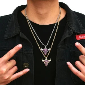 Waterproof Stainless Steel Cow Head Pendant 18K Gold Plated Iced Out Crystal Animal Jewelry For Men