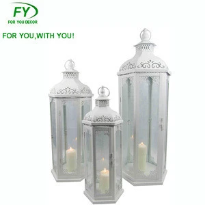 White garden decoration wedding candle moroccan lantern set of 3 metal lantern