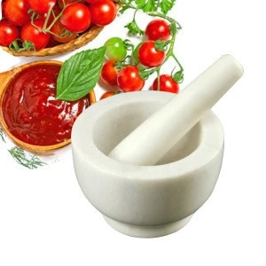 White marble  Mortar and Pestle Kitchen Cooking Herb and Spice Tool