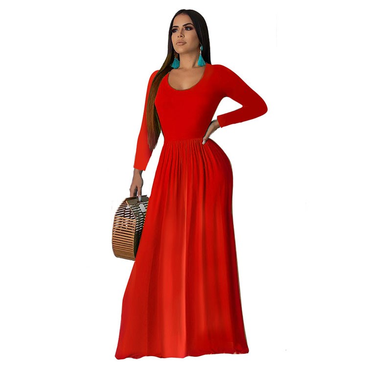 Wholesale Apparel Long Sleeve Loose Plain Maxi Dresses Casual Long Dresses Women Lady Elegant