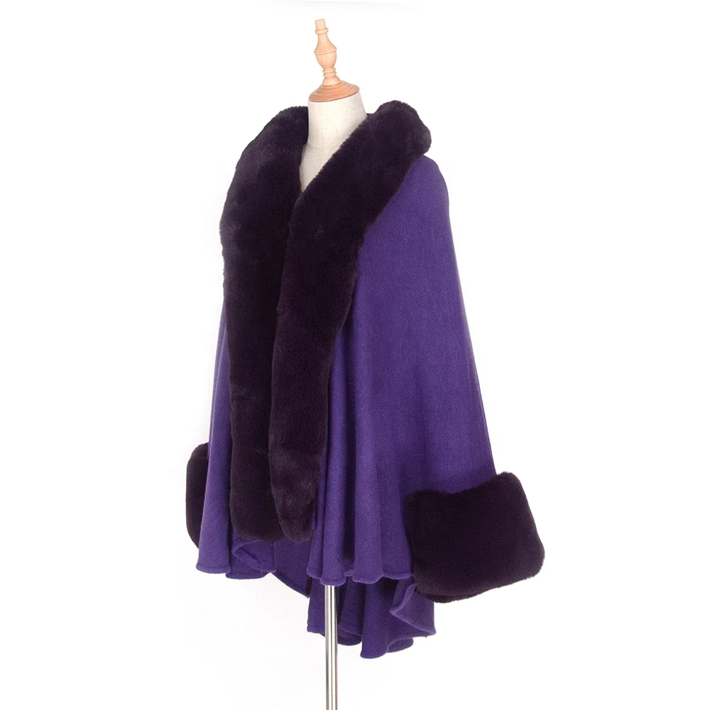 Wholesale Crochet Women Shawl Scarf Thick  Knit Butterfly Sleeve Fur Coat Purple Wraps Winter Poncho Cape