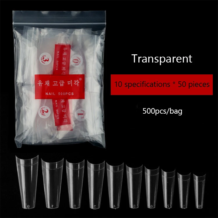 Wholesale Custom 500Pcs/Bag Artificial Half Cover Clear Acrylic French Coffin Shaped Fingernails False Nail Tips