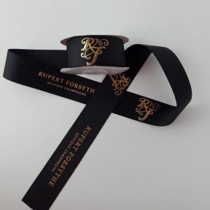 Wholesale custom logo 3D gold foil printed logo satin ribbon / Grosgrain ribbon