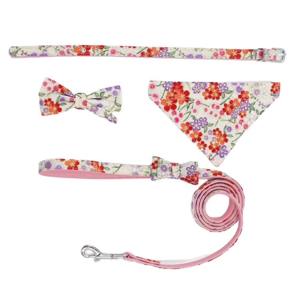 Wholesale Leather Cat Dog Pet Accessories Bow Tie Leashes Collars Floral All Seasons Eco-friendly Stocked
