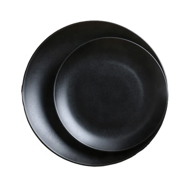 Wholesale modern Matte Round Dinner Flat Plate Matte Steak for Restaurant moroccan Ceramic Black Plate
