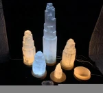 Wholesale Natural Stone Folk Crafts Morocco Selenite Tower Shape Table Lamp
