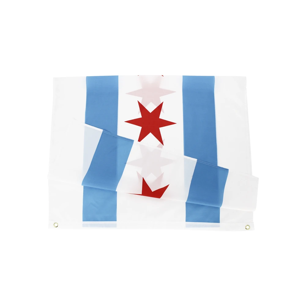 Wholesale 100% Polyester 3x5ft Stock Blue Stripes Red Stars US IL City of Chicago Flag