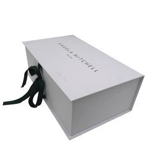 Wholesale ribbon closure luxury rigid paper folding packaging wedding gift favors dress paper box