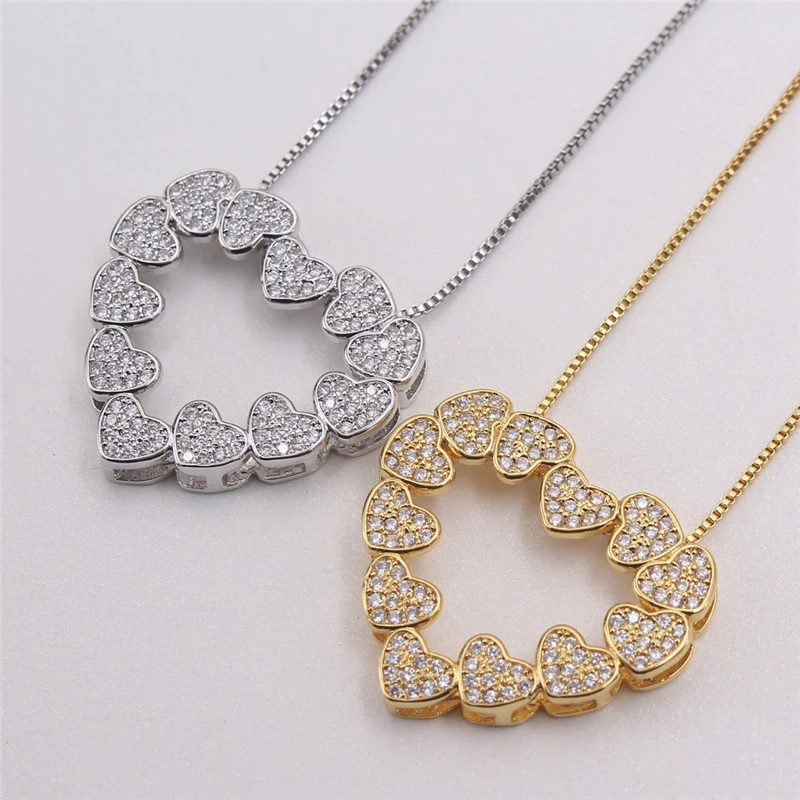Women Heart Pendant 3A Zircon Diamond Jewelry Necklace Iced Out Gold Plated Necklace