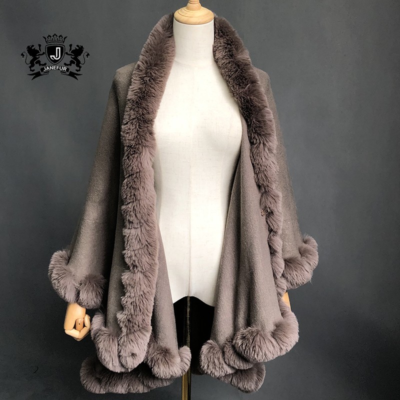 women winter faux fur poncho cashmere knitted women poncho
