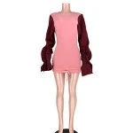 Women'sFashion Style Patchwork Colour sling Fungus sleeve Mini Dress Autumn Winter Clubwear Nightclub