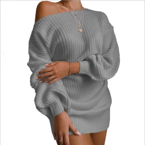 Women&#x27;s Casual off shoulder Lantern Sleeve knitted wool dress