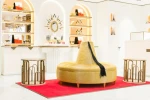 wooden barber shop furniture beauty salon reception desks hair salon display shelf