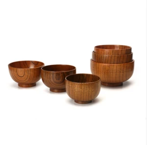 Wooden bowl chinese soup rice Noodles bowls Kids lunch box kitchen tableware for baby feeding food containers