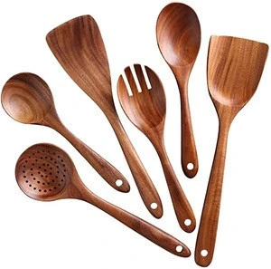 Wooden Cooking Utensils Set 6, Wooden Spatulas and Wooden Spoons Cooking Utensils, Handmade by Natural Teak Wooden Kitchen Utens