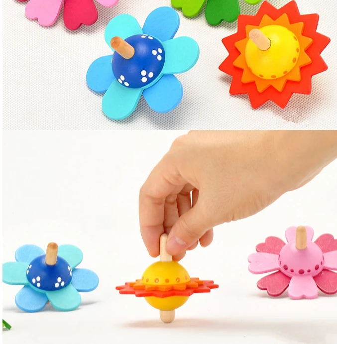 Wooden flower top toy children&#x27;s educational small top wooden stall cross-border creative small toys