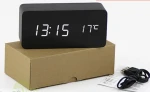 Wooden led digital alarm clock Voice Control USB Charge Time Date Temperature