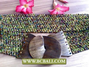 wooden organic buckle beads belt handmade stretch for women
