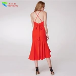 yizhiqiu spaghetti strap high low  chiffon red cocktail dress for party