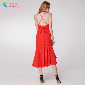 YIZHIQIU spaghetti strap high low sexy women chiffon red cocktail dress for party
