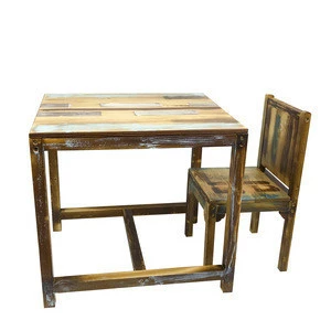 ZJH New design natural kids wooden study table chairs set Vintage table and chair furniture