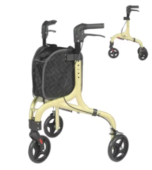 Aluminum Rehabilitate Portable Deluxe Easy Folds Easy Storage 3 Wheel Rollator Folding Walker for Elderly