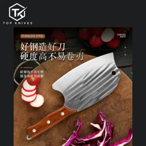 topknivesllc Grooved Blade Kitchen Cleaver with Wood Tone Handle - TKKIT-670605192247