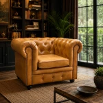 Premium Genuine Leather Chesterfield Sofa | Vintage Rolled Arm Button Tufted Leather Sofa Manufacturer