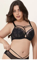 Manufacturer's Plus Size Women's Underwire Underwear Set Sexy See-through Push-up Bra with Adjusted Strap Solid Pattern