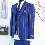 Men Suits Latest Design blue striped color Suit Men's Suits 3 Pieces