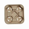 Biodegradable Dry Press Beverage Paper Tray 4-Cup Carry Holder for Hot and Cold Drinks Pulp Fiber Coffee Carrier