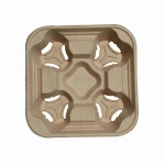 Biodegradable Dry Press Beverage Paper Tray 4-Cup Carry Holder for Hot and Cold Drinks Pulp Fiber Coffee Carrier