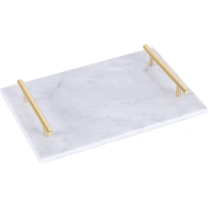 Golden Brass handle Marble Serving Tray