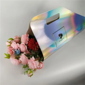 Luxury fancy hologram bouquets custom paper flower carrier bag for fresh flower