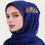 Luxury Rhinestone Chiffon Hijab,Handmade Beaded Muslim WomenHeadscarf For Wedding Daily Wear