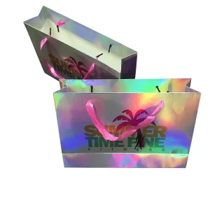 hologram silver paper gift bag with Logo printing