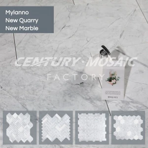 Century Mosaic New Quarry New Marble Mylanno Collection Mosaic Tile Slab White Marble Floor Wall Kitchen Bathroom Design