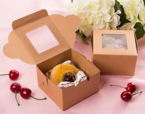 Kraft paper party bakery cupcake square box with clear window