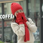 Beanie Hat Touch Screen Gloves Long Scarf Soft Warm Thick Cable Knit Women Scarf Gloves Hat Set
