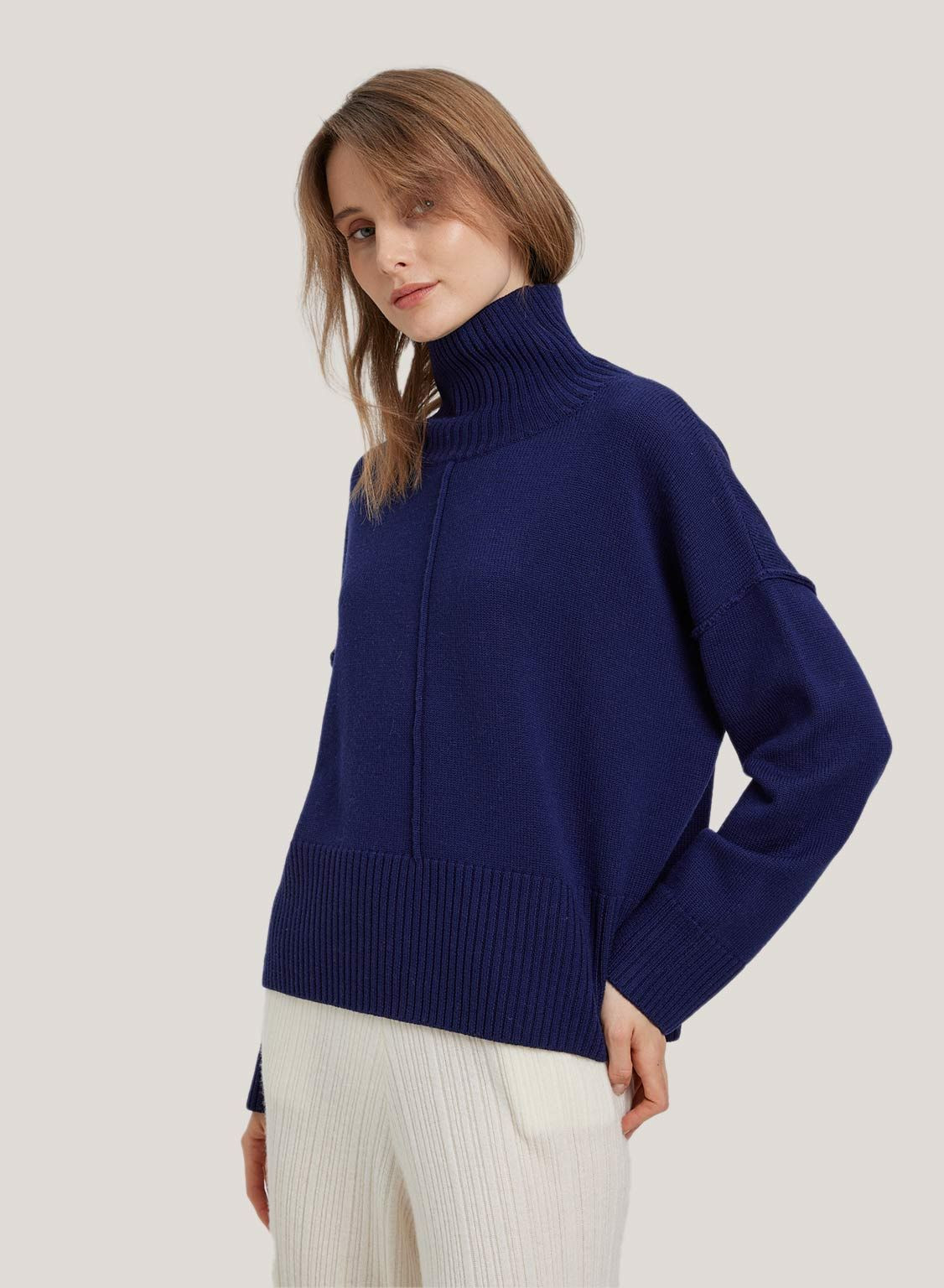 Buy The Navy Cashmere High Neck Sweater from KEKEXILI Cashmere Ltd, China | Tradewheel.com