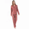 100% Cotton Fashion Wholesale Winter Women Lounge Custom Check Factory Nightgown Flannel Pajamas Sets
