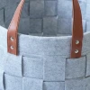 100% handmade PU leather laundry products foldable polyester grey felt weave basket