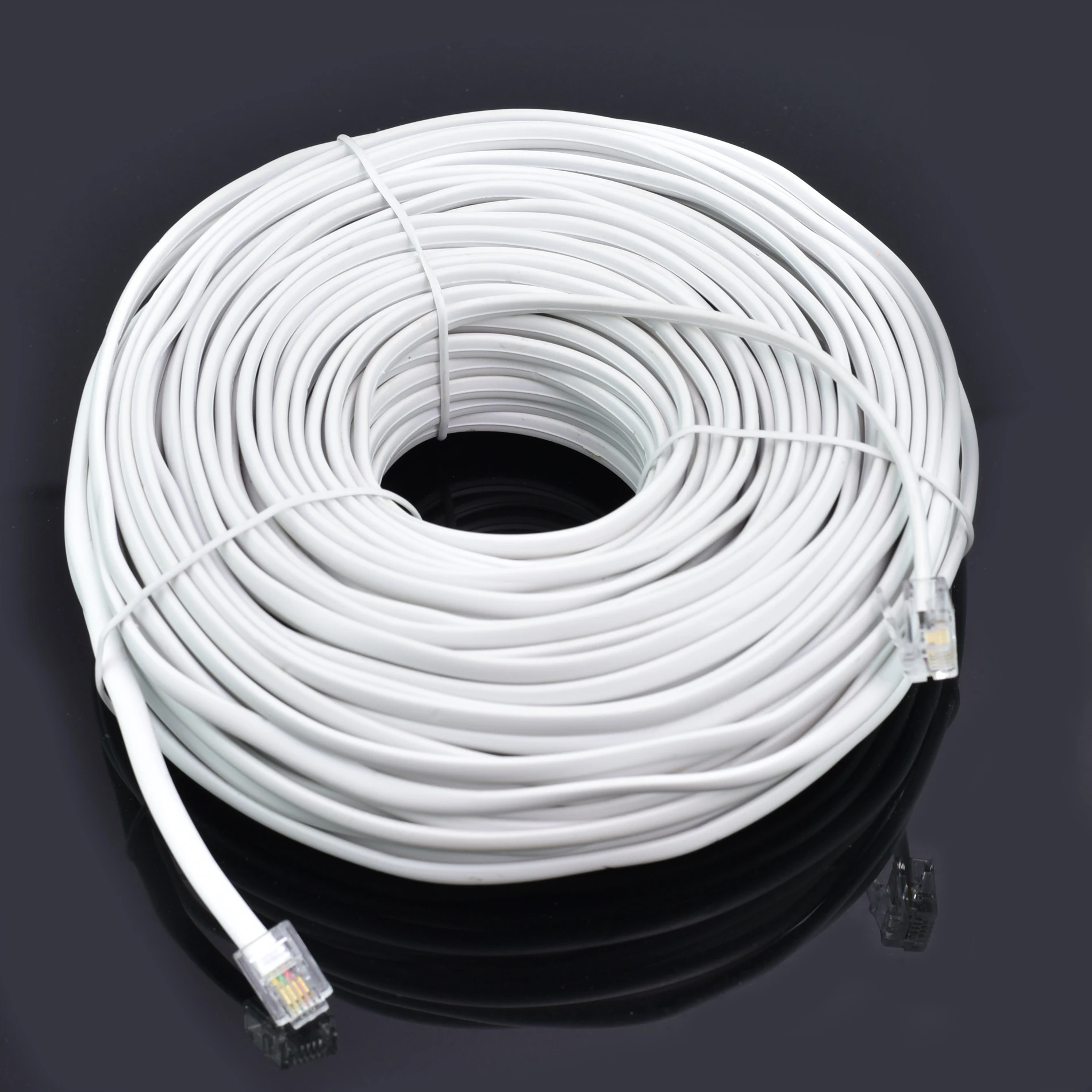 100ft White Telephone Cable with 6P4C RJ11 Plug