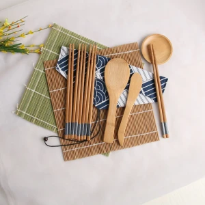 12pcs Equipment Beginners Easy Use Home Bamboo Roll Mat Rice Seaweed All One Wood Sushi Making Kit with Bazooka