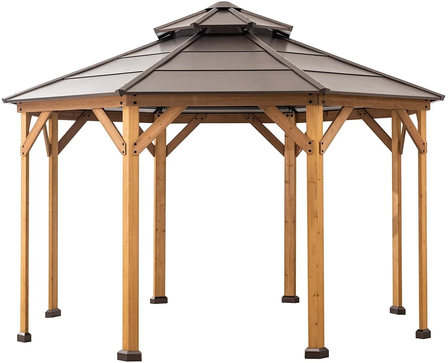 12x12 ft. Cedar Framed Octagon Gazebo With Steel 2-Tier Pavilion Hardtop Gazebo Garden Outdoor Wood