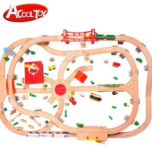 130pcs DELUXE wooden train set trains toys electric train set with sound feature