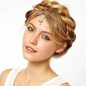 2018 Bohemia crystal bead head band hair braid jewelry for women