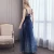 Import 2019 Spring New Navy Blue Spaghetti Straps Evening Gowns Sequined Tulle Long Evening Party Dresses from China