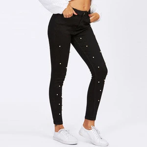 2019 summer  skinny  jeans women new European and American stretch lager size pearl pants black slim ladies trousers